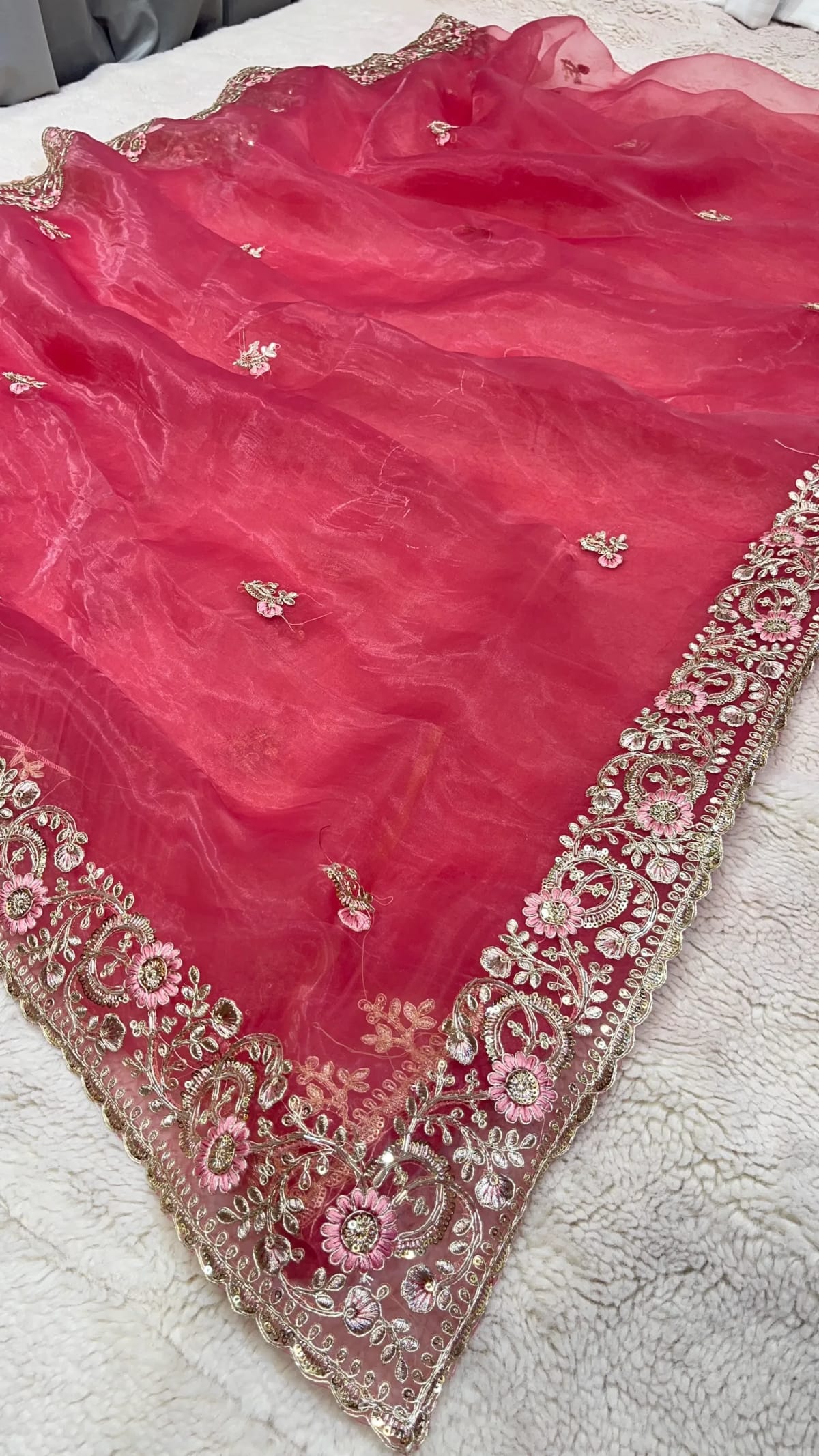 Designer Organza Tissue Fabric Saree with Rich Pittan Zari Handwork