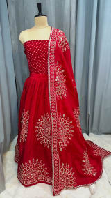 Designer Ghatchola Lehenga Chunni Set in Pure Upada Silk Fabric with Kaccha Gotta Jaal Work