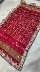 Pure Modal Gaji Silk Fabric Lakdi Patta Dupatta Featuring Zero Gotta Patti Handwork – Premium Designer Ethnic Collection