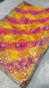 Lehariya Saree with Kachha Gotta Patti Jal Work All Over Saree for Women