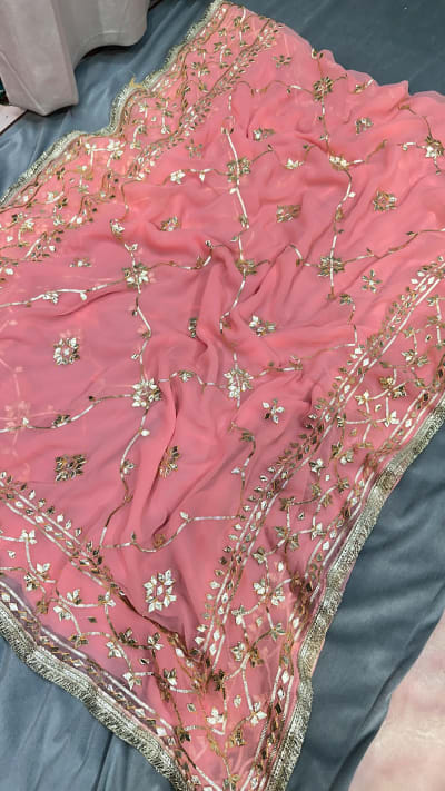 Designer Georgette Saree with Kachha Gota Handwork & Intricate Lace Border