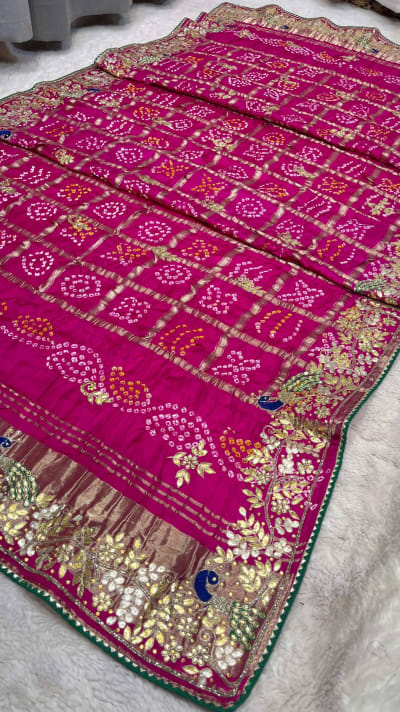 Handcrafted Modal Silk Fabric Dupatta with Lakdi Patta, Zardozi, Kundan & Resham Patti