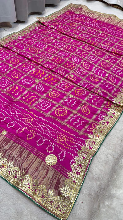 Elegant Modal Silk Fabric Dupatta with Hand Bandhej, Lakdi Patta & Gotta Patti Work