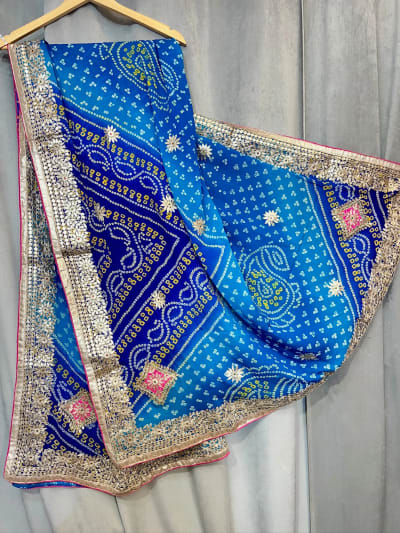 Elegant Bandhej Paver Ojariya Fabric Dupatta – Handmade Gotta Patti on Crêpe Fabric