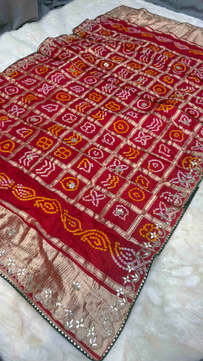 Traditional Lakdi Patta Meena Zari Modal Silk Fabric Dupatta with Handmade Gotta Patti Work – Festive Designer Wear