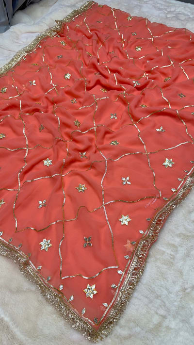 Designer Georgette Fabric Saree with Traditional Kaccha Gotta Zaal Work – Elegant Wedding & Festive Wear Ethnic Saree