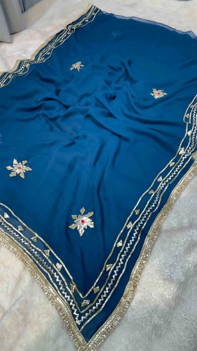 Designer Chiffon Fabric Saree with Kaccha Gotta Border & Butta Work – Lightweight Festive & Wedding Wear Saree