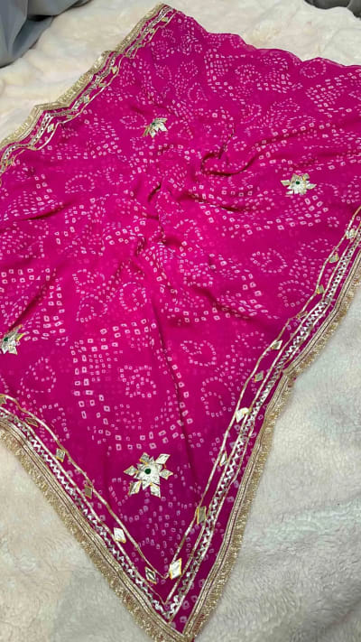 Fancy Bandhej Saree in Fine Georgette Fabric with Kacha Gotta Patti Work – Traditional Festive & Wedding Wear