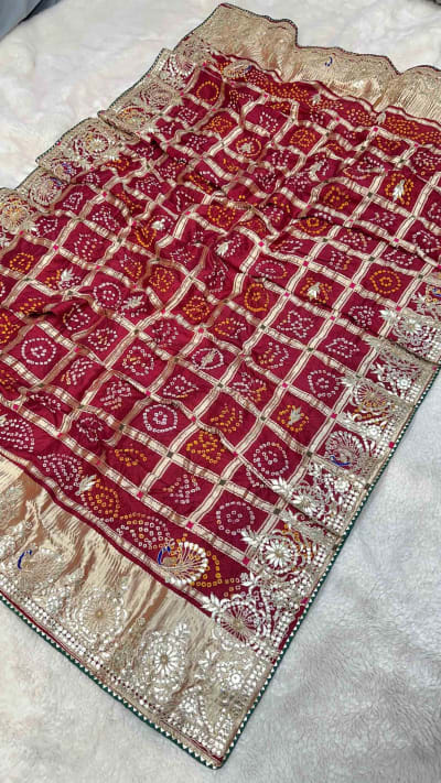 Pure Model Silk Fabric Dupatta with Zero Gota Patti, Zardozi, Kundan & Moti Work – Elegant Festive & Wedding Accessory