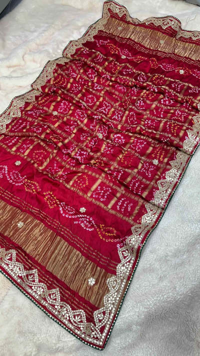Pure Modal Gaji Silk Fabric Lakdi Patta Dupatta Featuring Zero Gotta Patti Handwork – Premium Designer Ethnic Collection