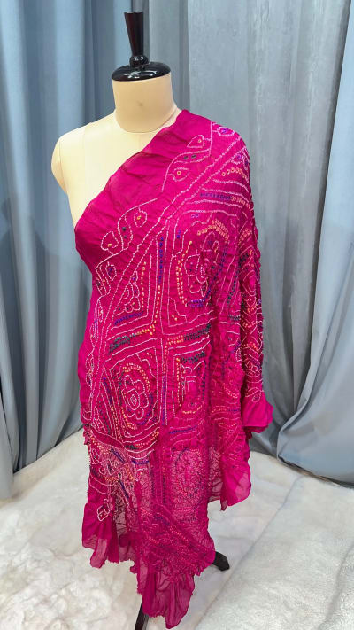 Hand Bandhej Dupatta in Paver Ojariya Crepe Fabric for Women