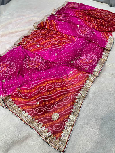 Hand Bandhej Dupatta Tie Dye Shade Colour with Zero Gotta Patti Work in Pure Ojariya Crepe Fabric
