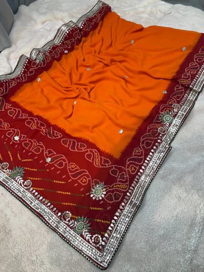 Bandhej Pilla Saree in Georgette Fabric with Gotta Patti Kundan Work