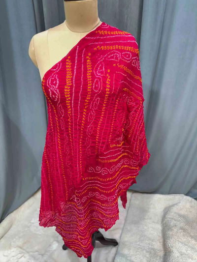 Hand Bandhej Dupatta in Paver Ojariya Crepe Fabric for Women