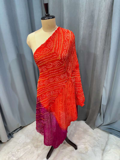 Bandhej Tie Dye Dupatta in Pure Ojariya Crepe Fabric – Hand Bandhej Dupatta for Women