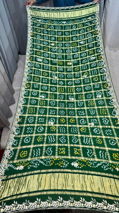 Pure Gaji Silk Dupatta with Kundan Patti, Moti & Kardana Work