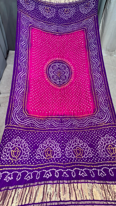 Pure Gaji Silk Double Shade Hand Bandhej Dupatta – Febiyana Bandhej Dupatta