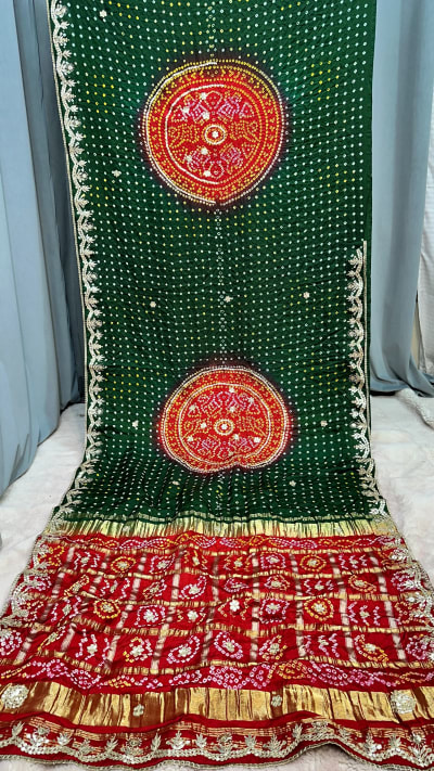 Semi Gaji Silk Saree with Fabiyan Hand Bandhej and Zero Gotta Patti Work