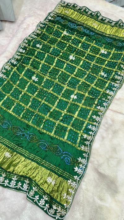 Semi Gaji Silk Dupatta with Kundan Patti Handwork