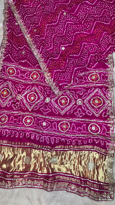 Jaipuri Pure Gaji Silk Saree with Full-Saree Zero Gota Patti Detailing
