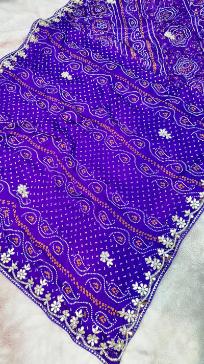 Pure Chiffon Bandhej Saree with Kardana Patti Handwork – Jaipuri Saree