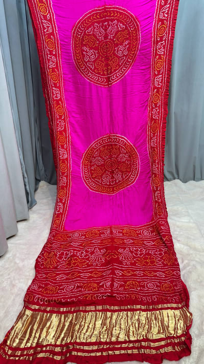 Fabiyana Hand Bandhej Plain Pure Gaji Silk Saree from Jaipur