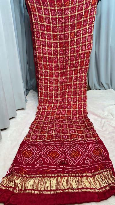 Pure Gaji Silk Ghatchola Saree with Hand Bandhej Work