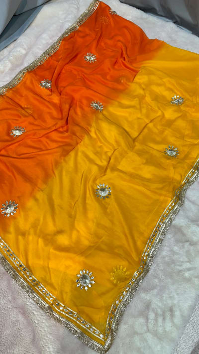 Double Shade Pure Chiffon Saree with Kaccha Gota Hand Embellishment