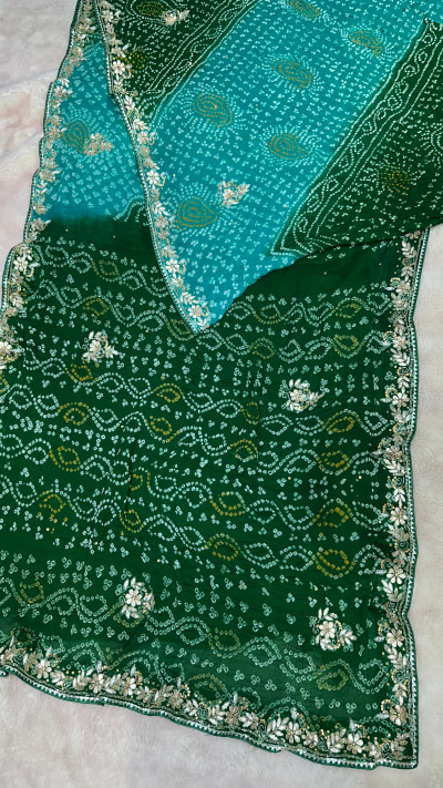 Pure Ojariya Fabric Rai Bandhej Saree with Kardana Patti Handwork