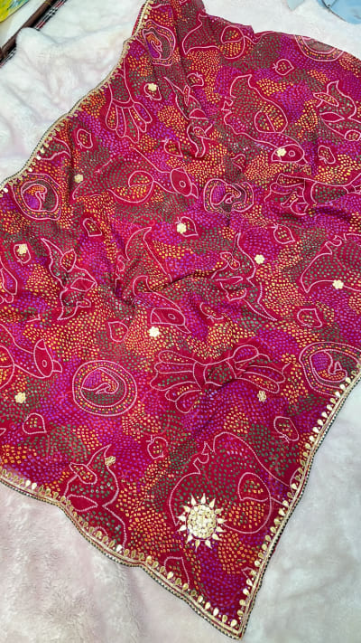 Jaipuri Chunri Saree with Handcrafted Gota Patti Work