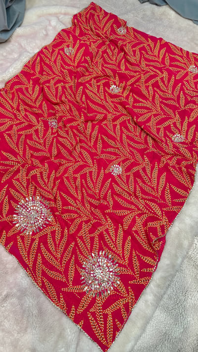 Designer Georgette Bandhej Saree with Elegant Kardana Patti Embellishments