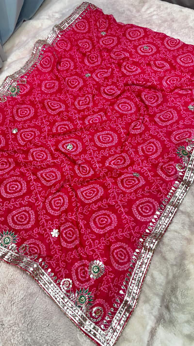 Elegant Georgette Bandhej Saree with Traditional Zero Gotta Patti Work