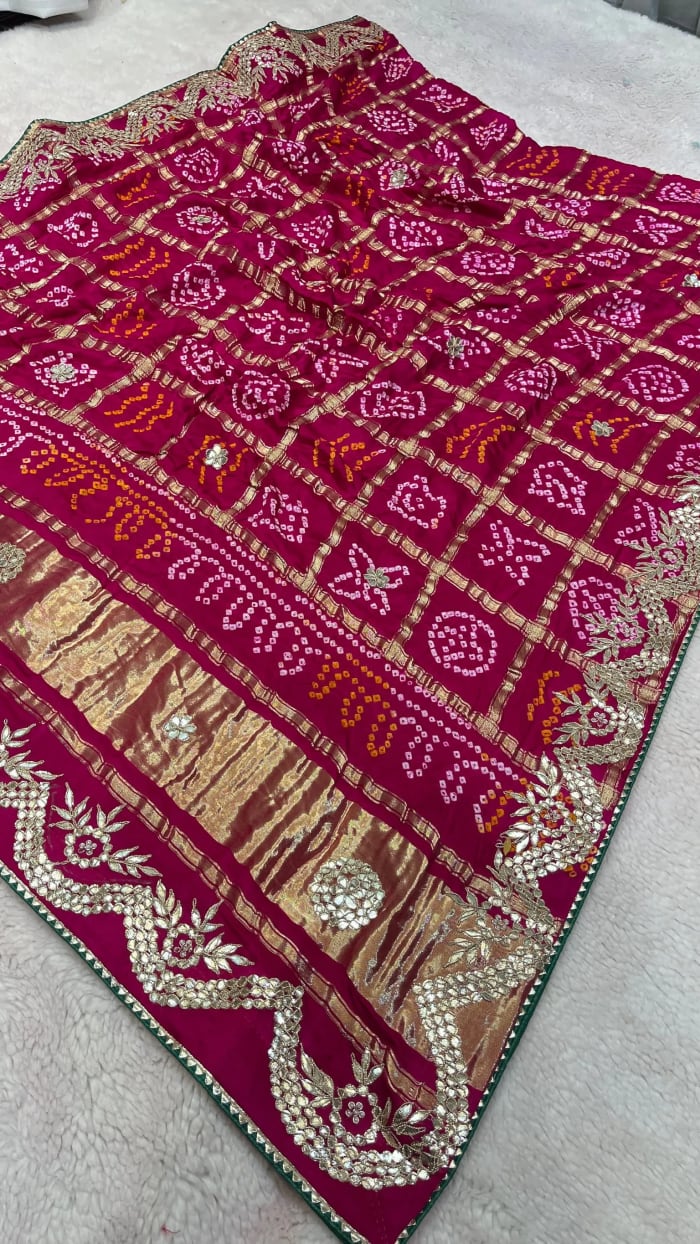 Pure Gaji Silk Fabric Dupatta with Minimal Zero Gota Patti Craft