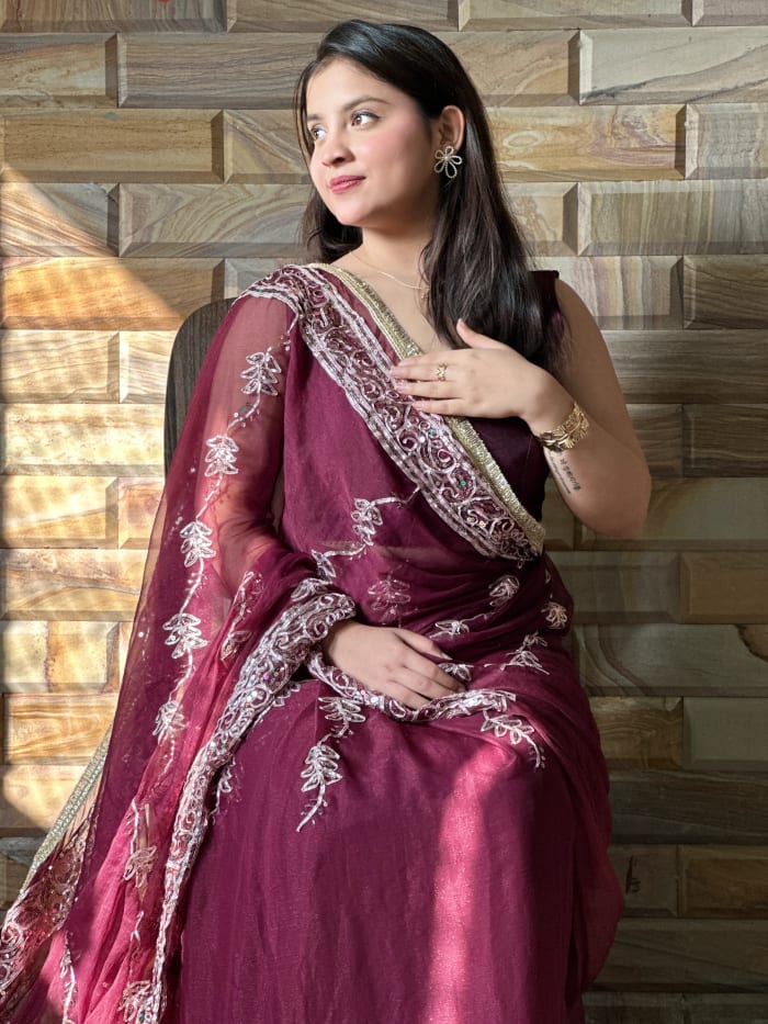 Designer Chinon Chiffon Saree with Elegant Kota Patti Handwork