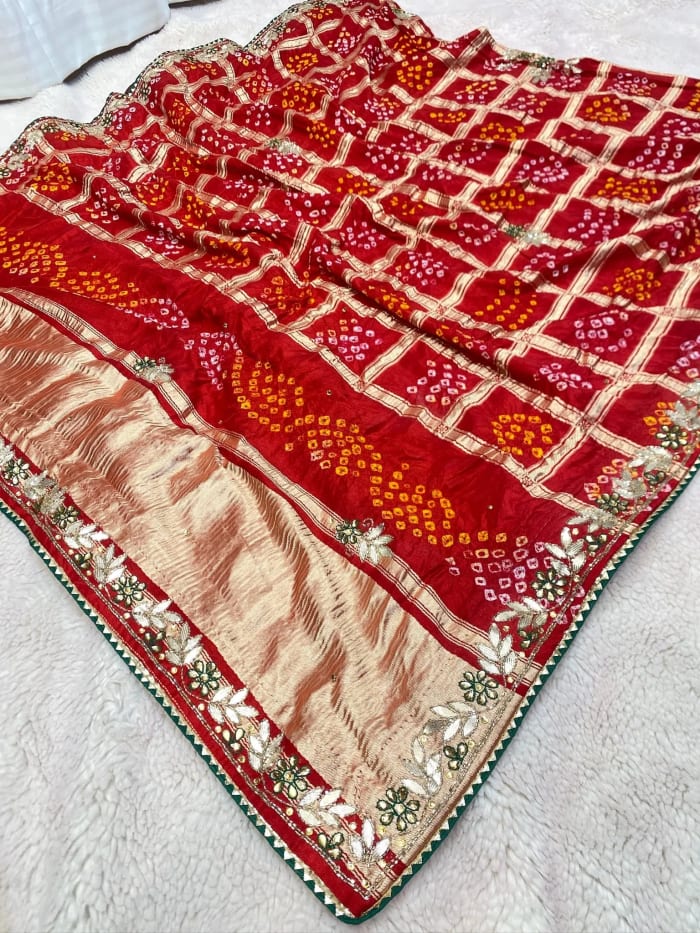 Pure Modal Silk Fabric Dupatta with Handcrafted Lakdi Patta Kundan Patti & Moti Work