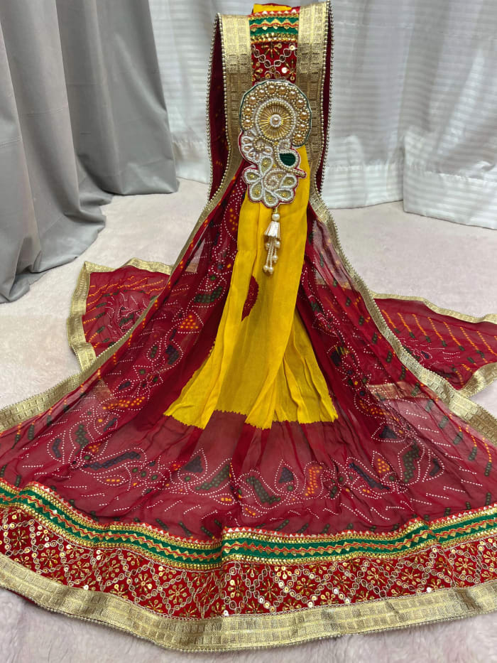 Lemon Yellow Ready-Made Brooch Dupatta in Soft Georgette Fabric