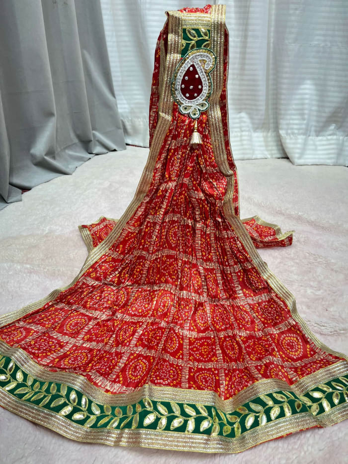 Ready-to-Wear Chunari Bandhej Ghatchola Dupatta with Brooch in Premium Renial Fabric