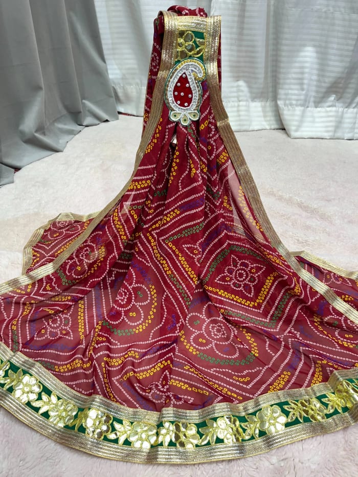 Chunari Bandhej Brooch Dupatta Fabric in Premium Georgette with Traditional Charm