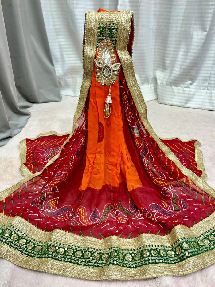 Orange Pilla Georgette Fabric Ready-Made Dupatta with Stylish Brooch Finish