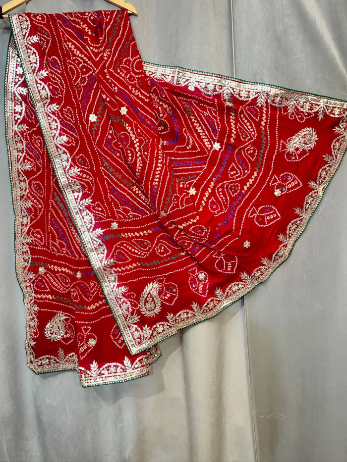 Elegant Bandhej Dupatta Paver Ojariya Crepe Fabric with Handmade Gotta Patti