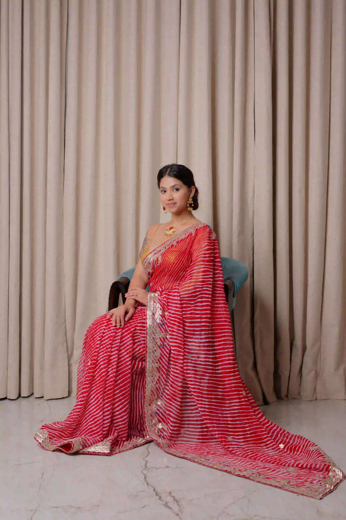 Premium Fine Georgette Fabric Lehriya Saree – Elegant Designer Festive Wear for Wedding & Party Collection