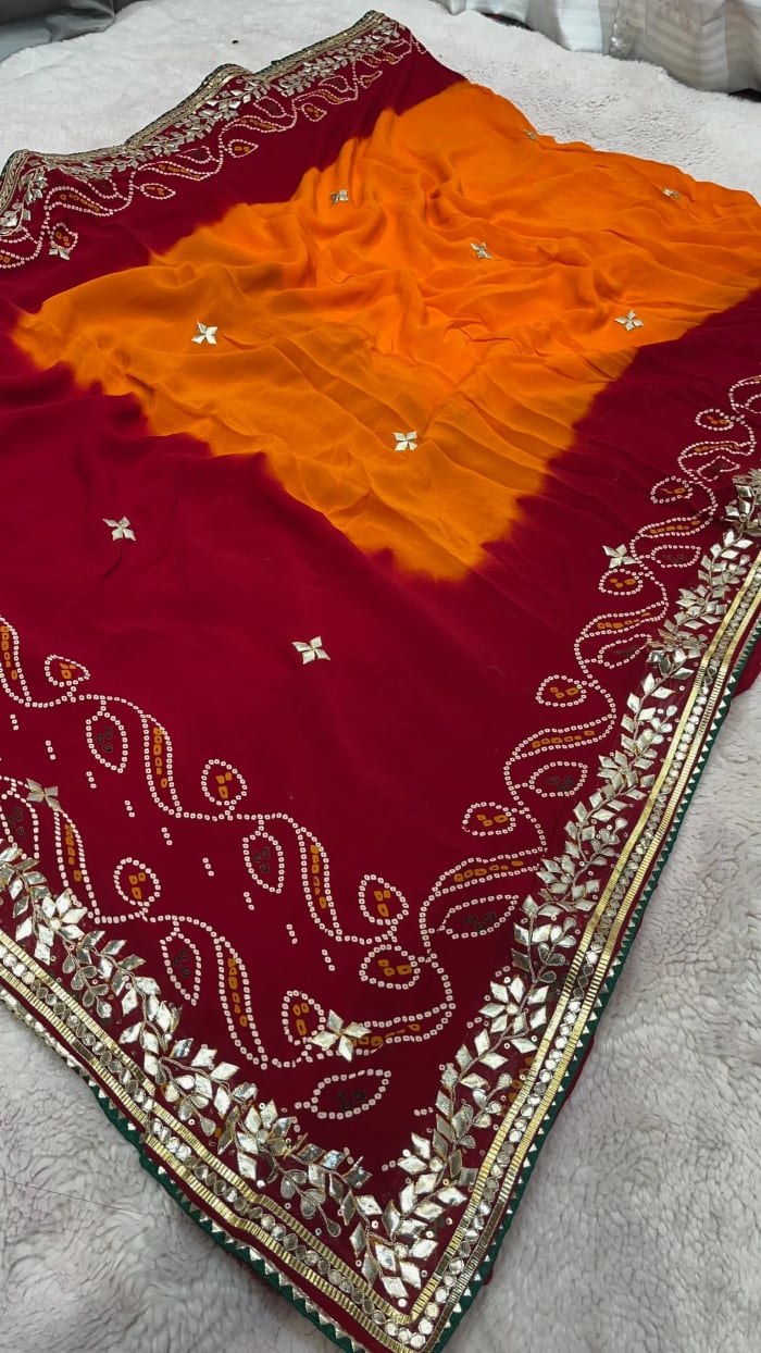 Handcrafted Peela Georgette Fabric Saree with Traditional Gotta Patti Work – Wedding & Festive Saree