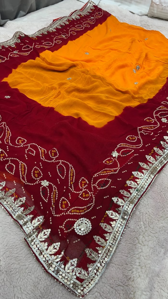 Ethnic Peela Georgette Fabric Saree with Handcrafted Gotta Patti Work – Festive & Party Collection