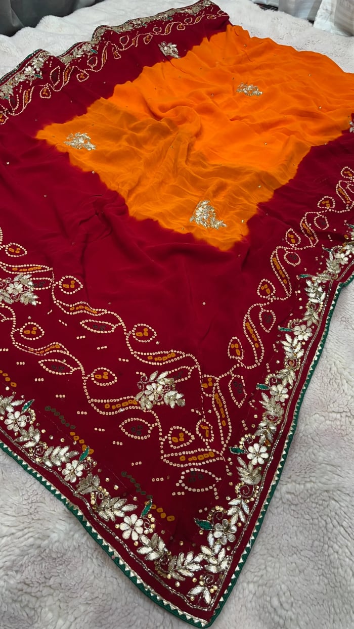 Designer Traditional Peela Saree in Pure Viscose Georgette Fabric with Zardozi Kundan Embroidery