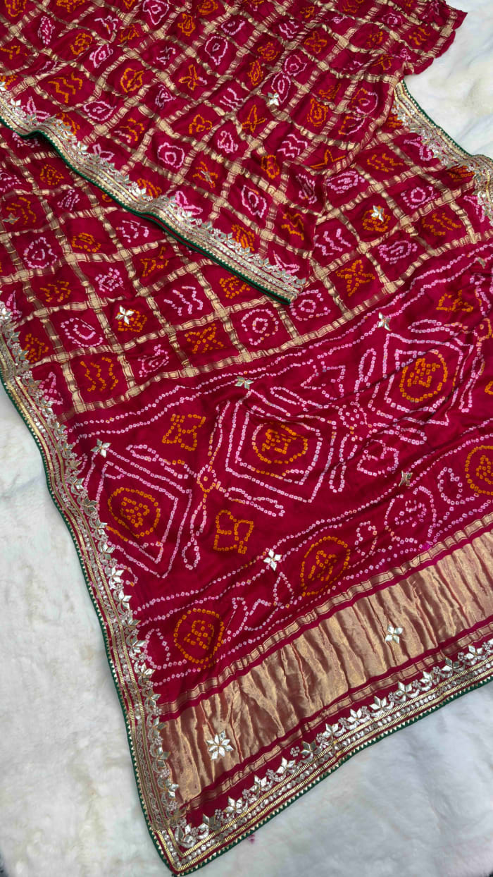 Traditional Pure Gaji Silk Fabric Lakdi Patta Saree with Handmade Zero Gotta Patti Work | Designer Ethnic Wear