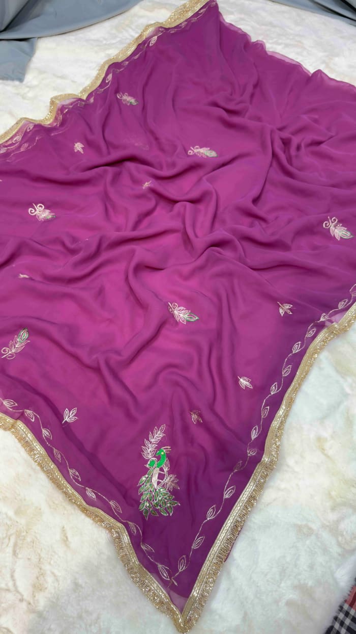 Elegant Designer Georgette Saree with Aari Zari Resham Embroidery | Premium Party Wear