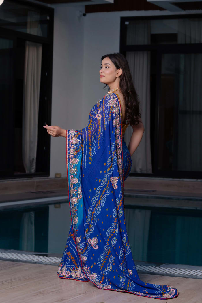 Pure Ojariya Kundan Zardosi Work Saree | Handcrafted Designer Ojariya Fabric Saree