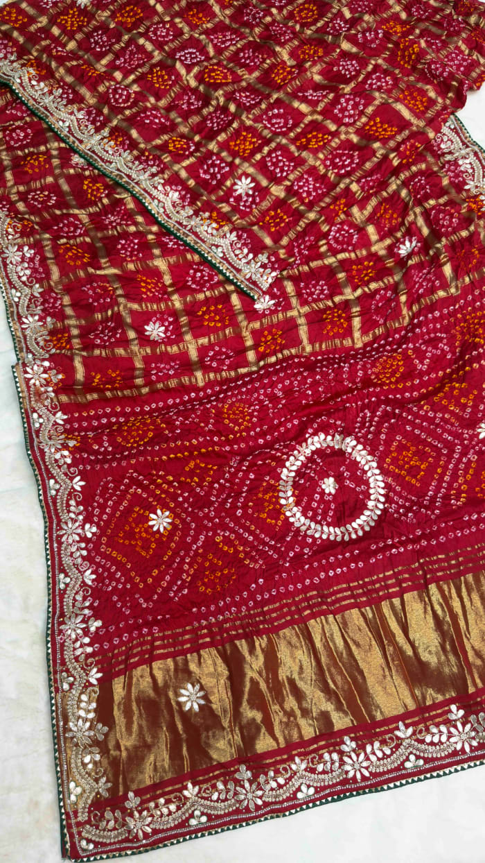 Designer Modal Silk Fabric Saree with Meena Zari Lakdi Border & Handcrafted Kundan Moti Zardozi Work