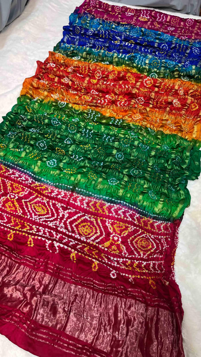 Pure Hand Bandhej Multicolour Modal Silk Fabric Saree – Traditional Tie Dye Designer Ethnic Wear