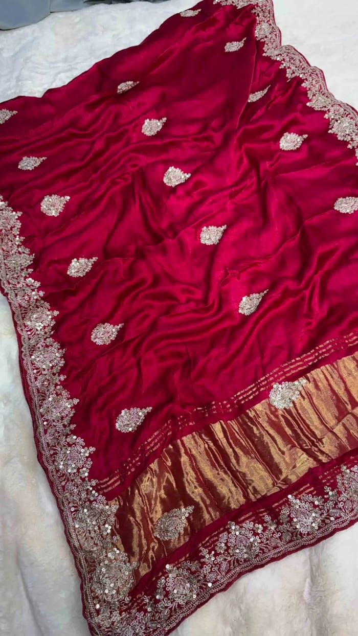 Elegant Upada Silk Fabric Saree with Zari Sequins & Lakdi Patta Embroidery – Designer Ethnic Wear